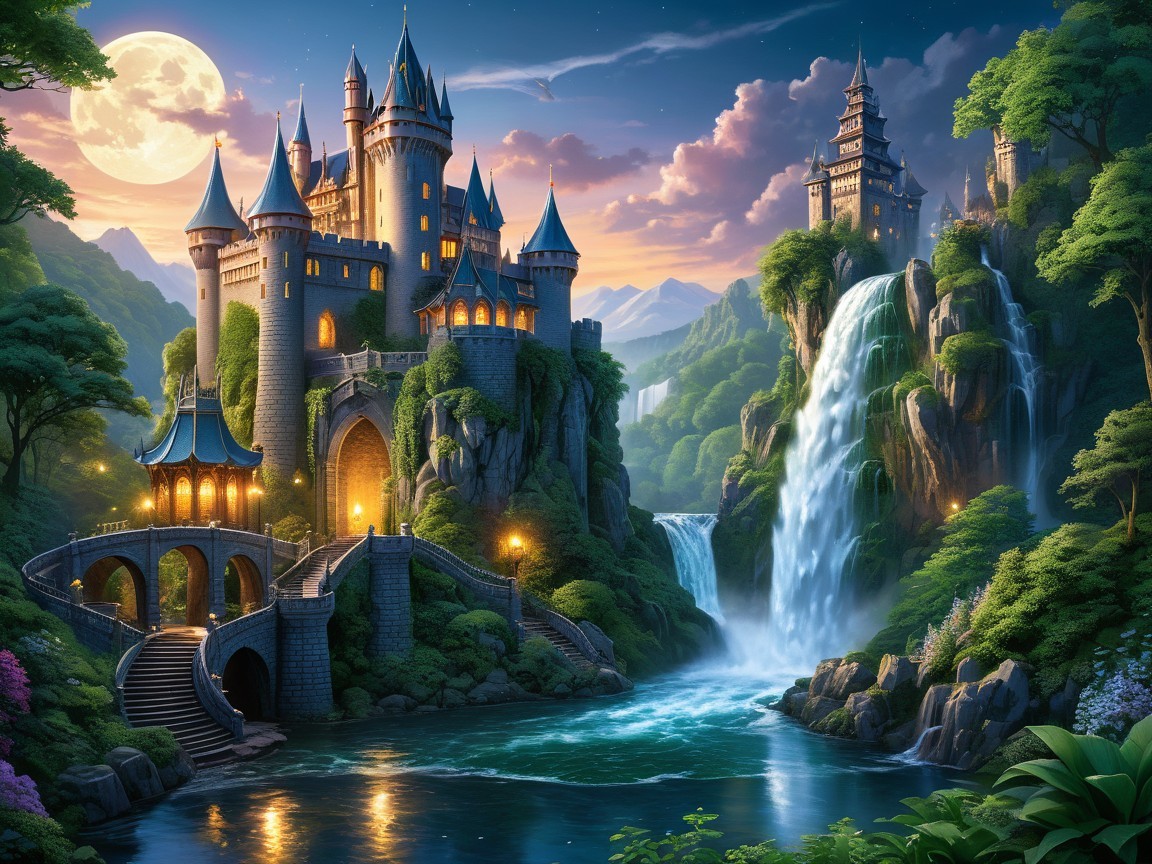 Majestic Fantasy Castle Amidst Nature's Splendor