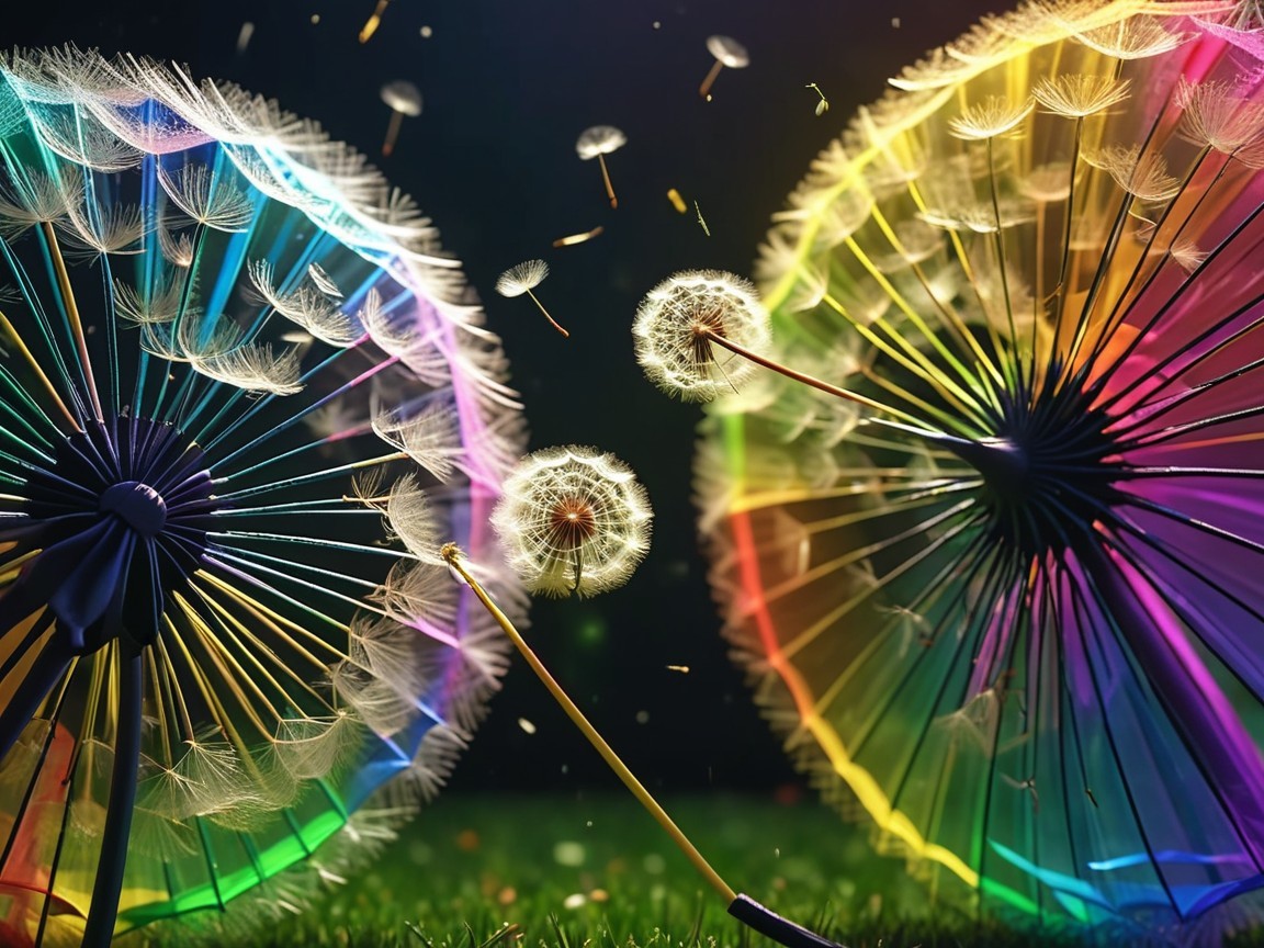 Dandelion Seed Umbrellas in a Dreamy Landscape