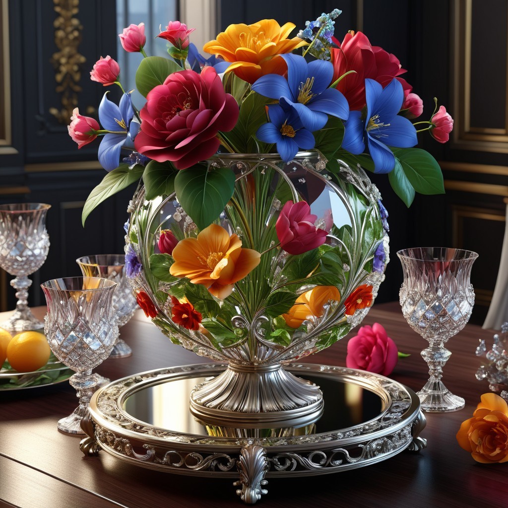 Lavish Floral Arrangement in Ornate Glass Vase