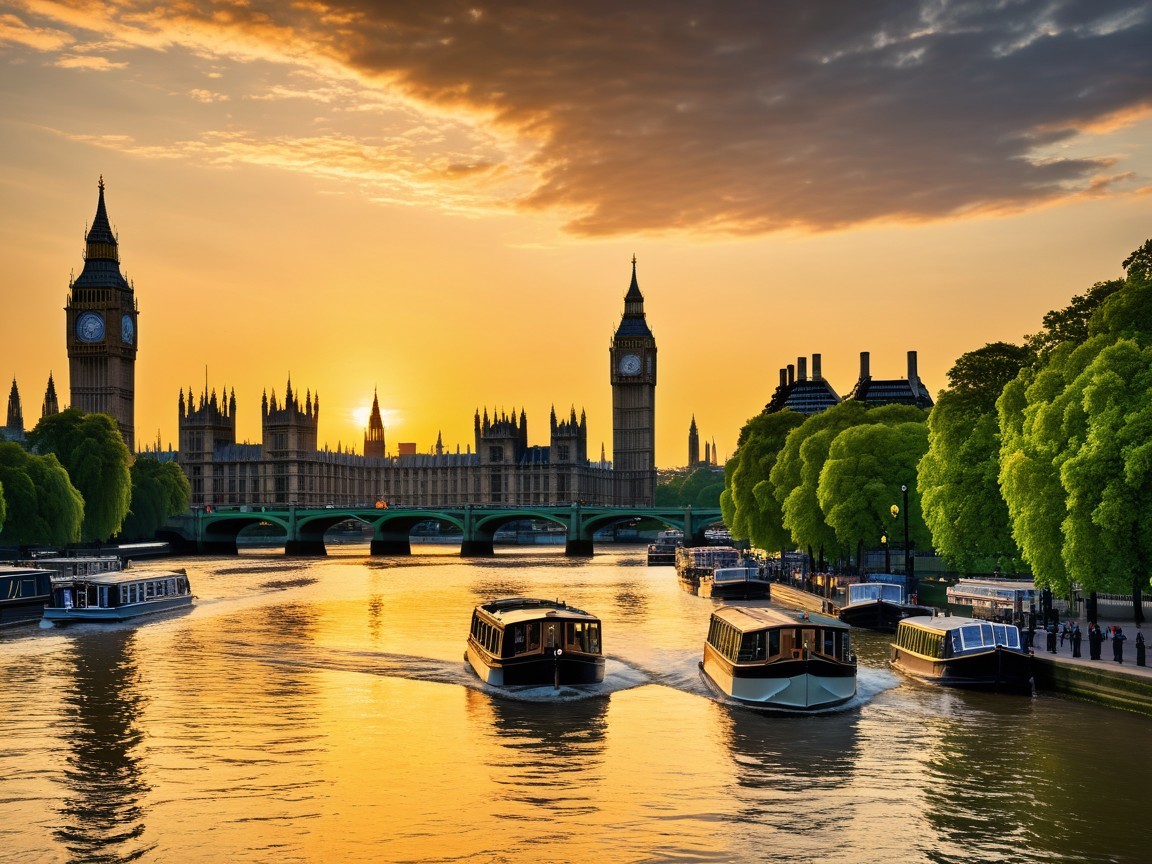 Sunset Over River Thames with Big Ben Silhouette