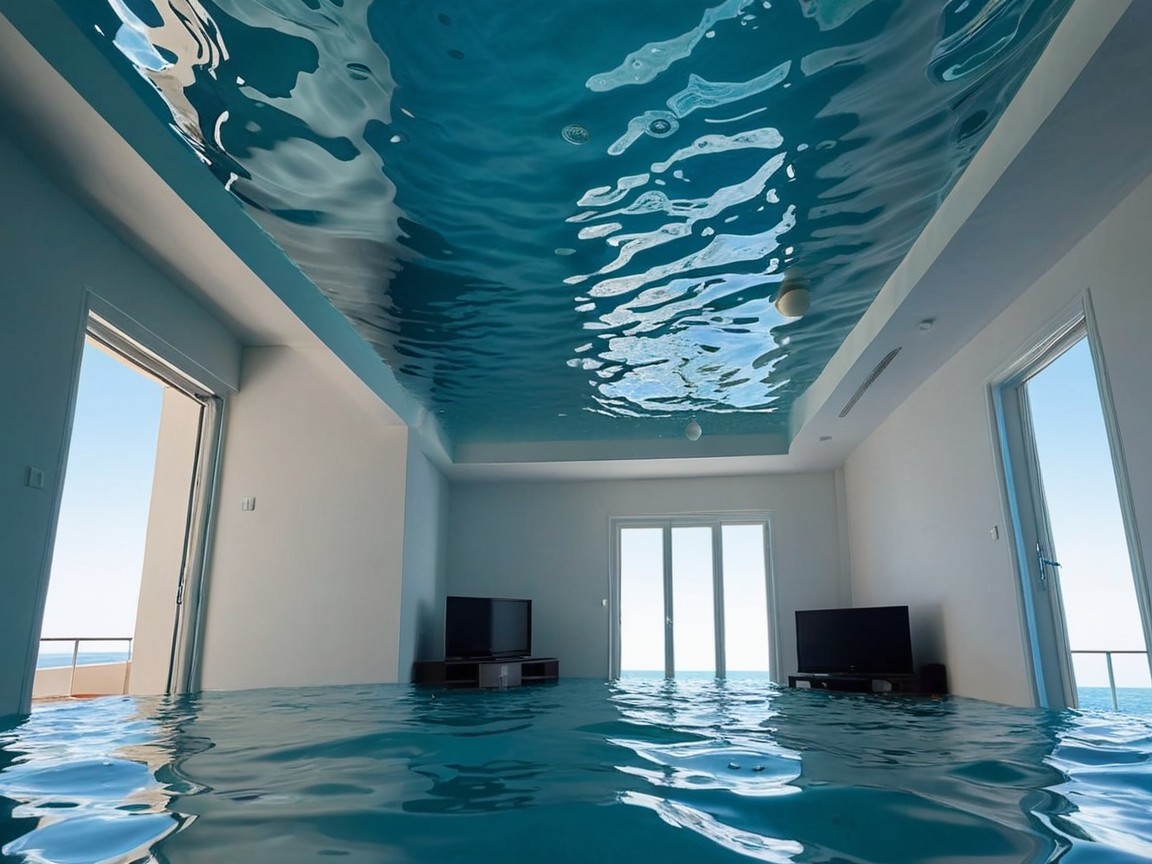 Room Immersed in Crystal-Clear Blue Water
