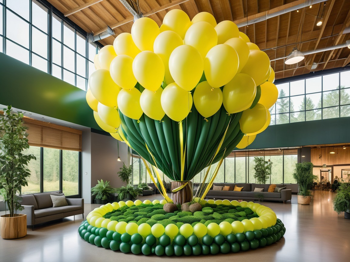 Bright Yellow Balloon Installation in Modern Space