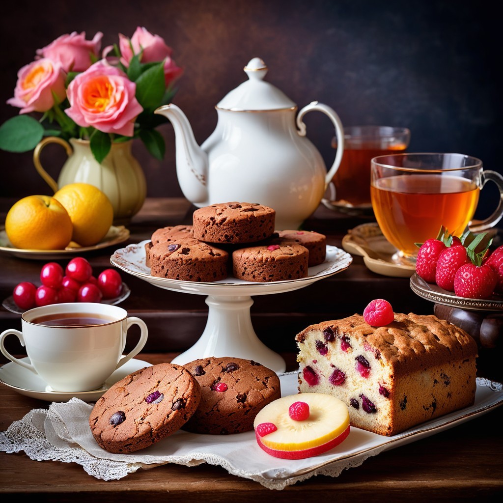 Elegant Afternoon Tea Spread with Baked Goods and Tea