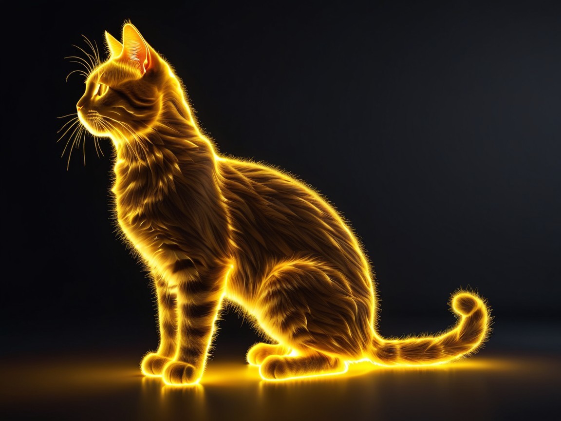 Glowing Cat Silhouette Against Dark Background