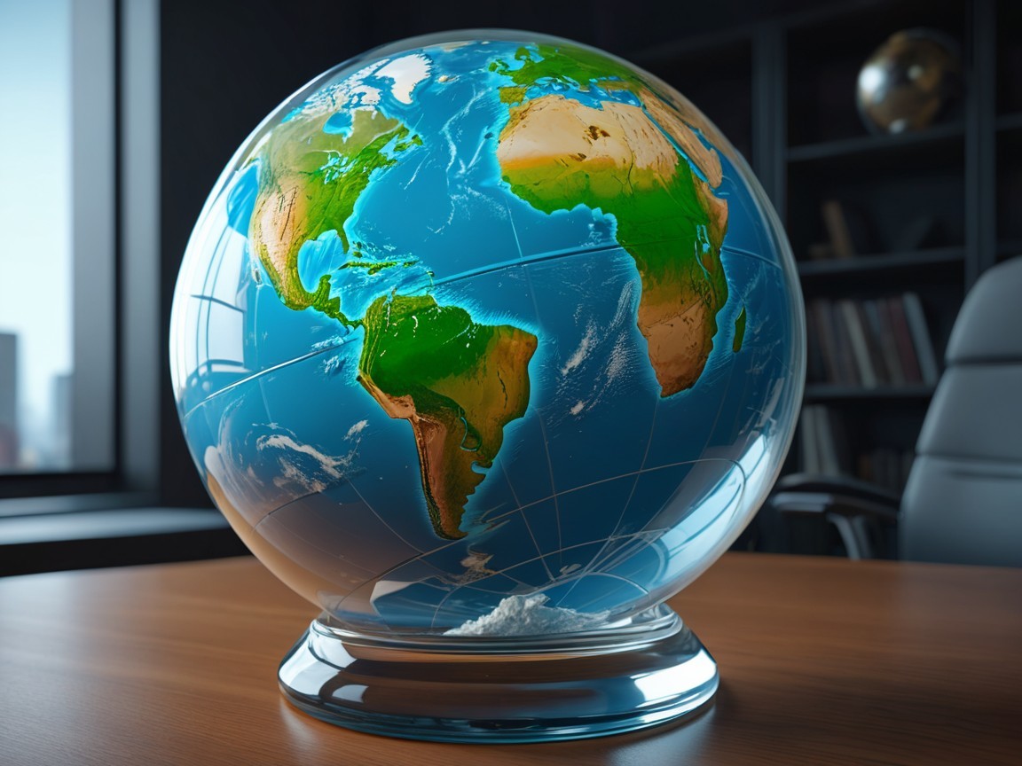 Detailed Globe on Polished Wooden Desk in Office