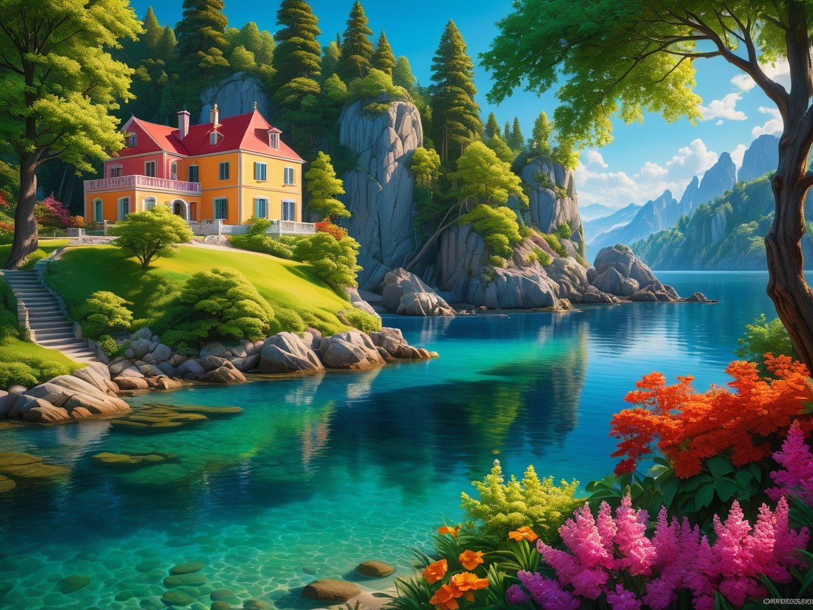 Vibrant 3D Rendering of a Serene Landscape Scene