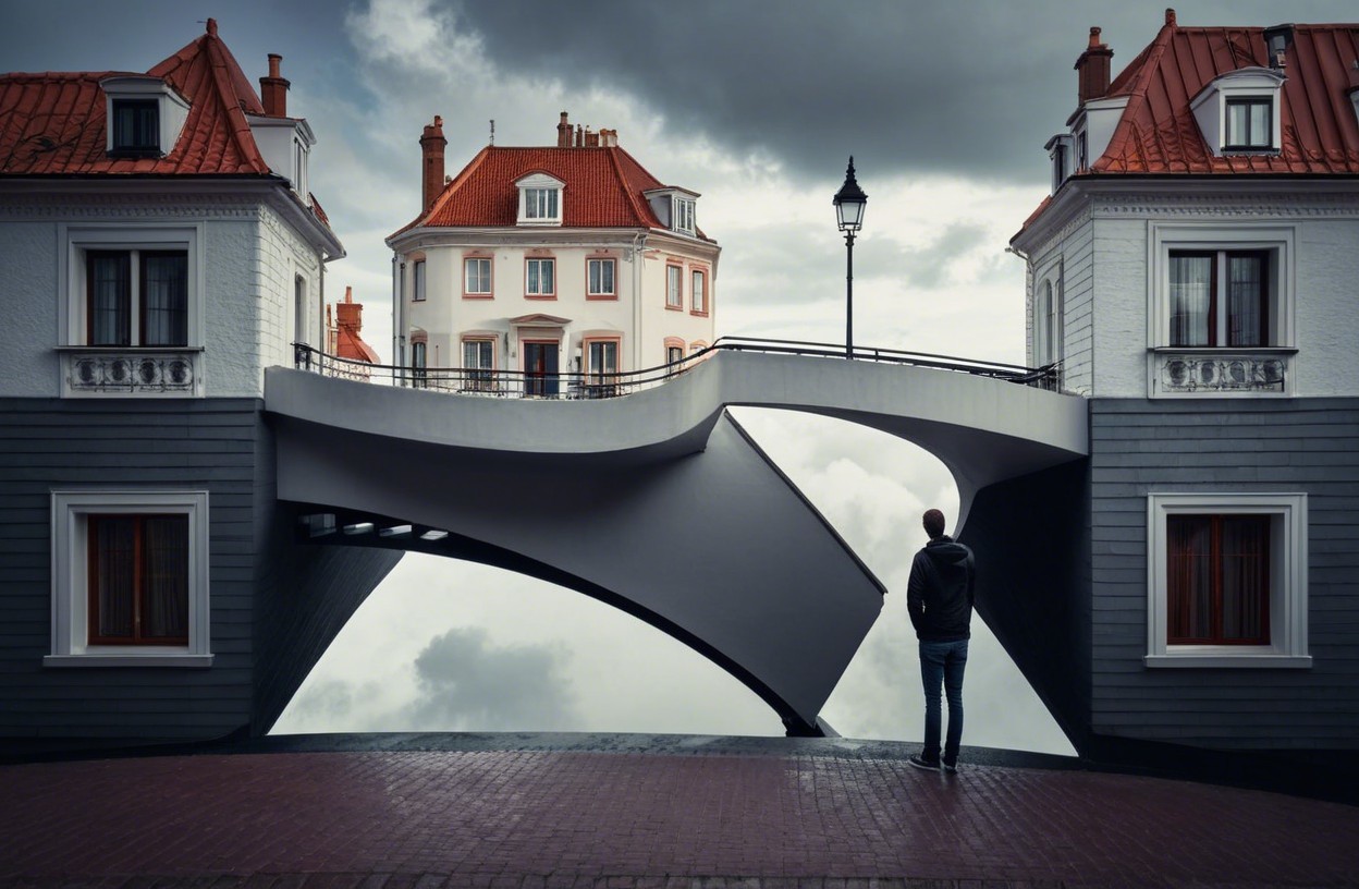 Curved Bridge Connecting Two Distinct Buildings