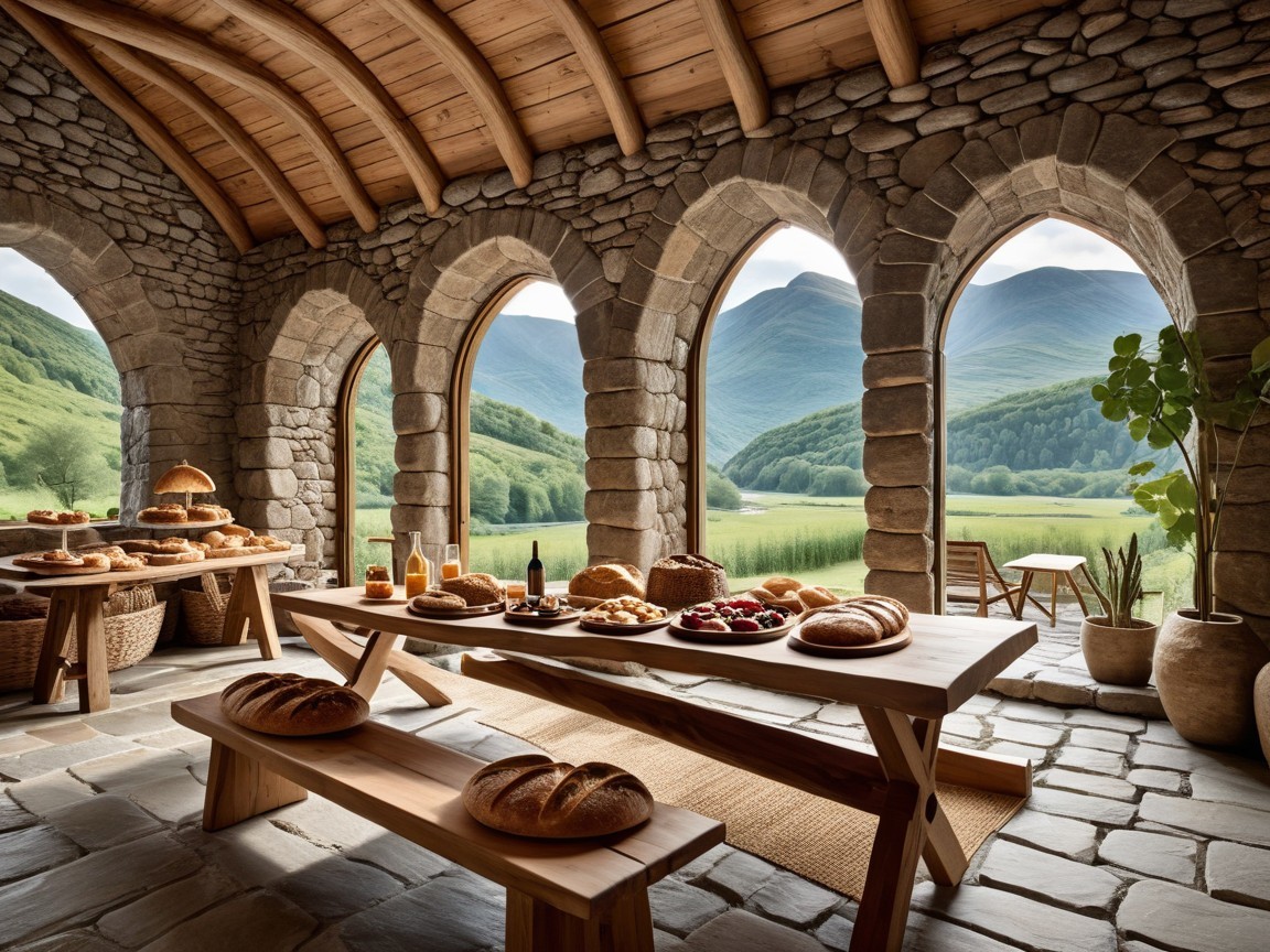 Rustic Room with Breads and Scenic Stone Windows