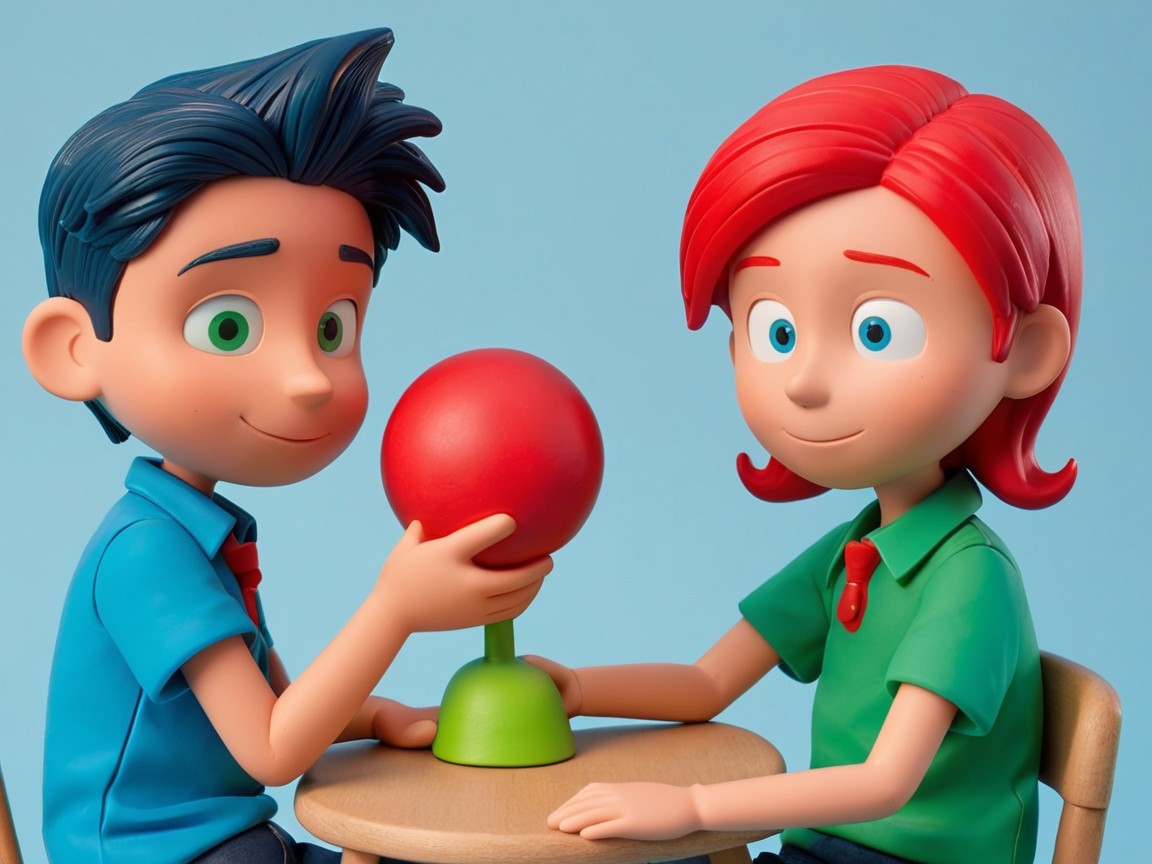 Animated Characters at Table with Colorful Outfits