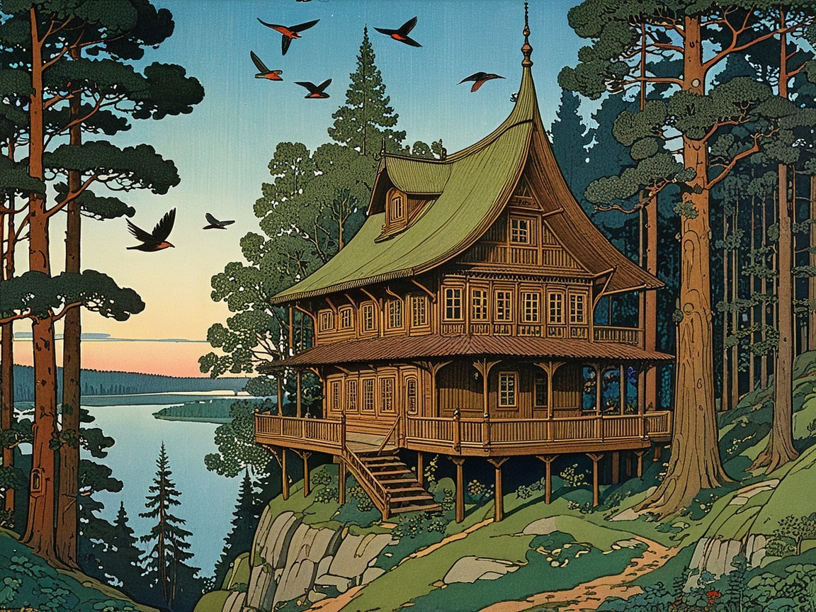 Elevated Wooden House on Rocky Hill Overlooking Lake