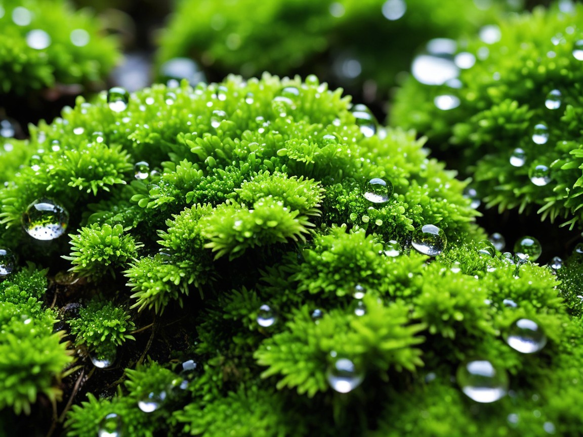 Close-Up of Lush Green Moss with Water Droplets