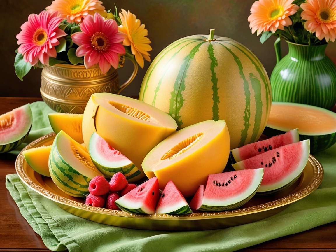Colorful Fruit Platter with Watermelon and Raspberries