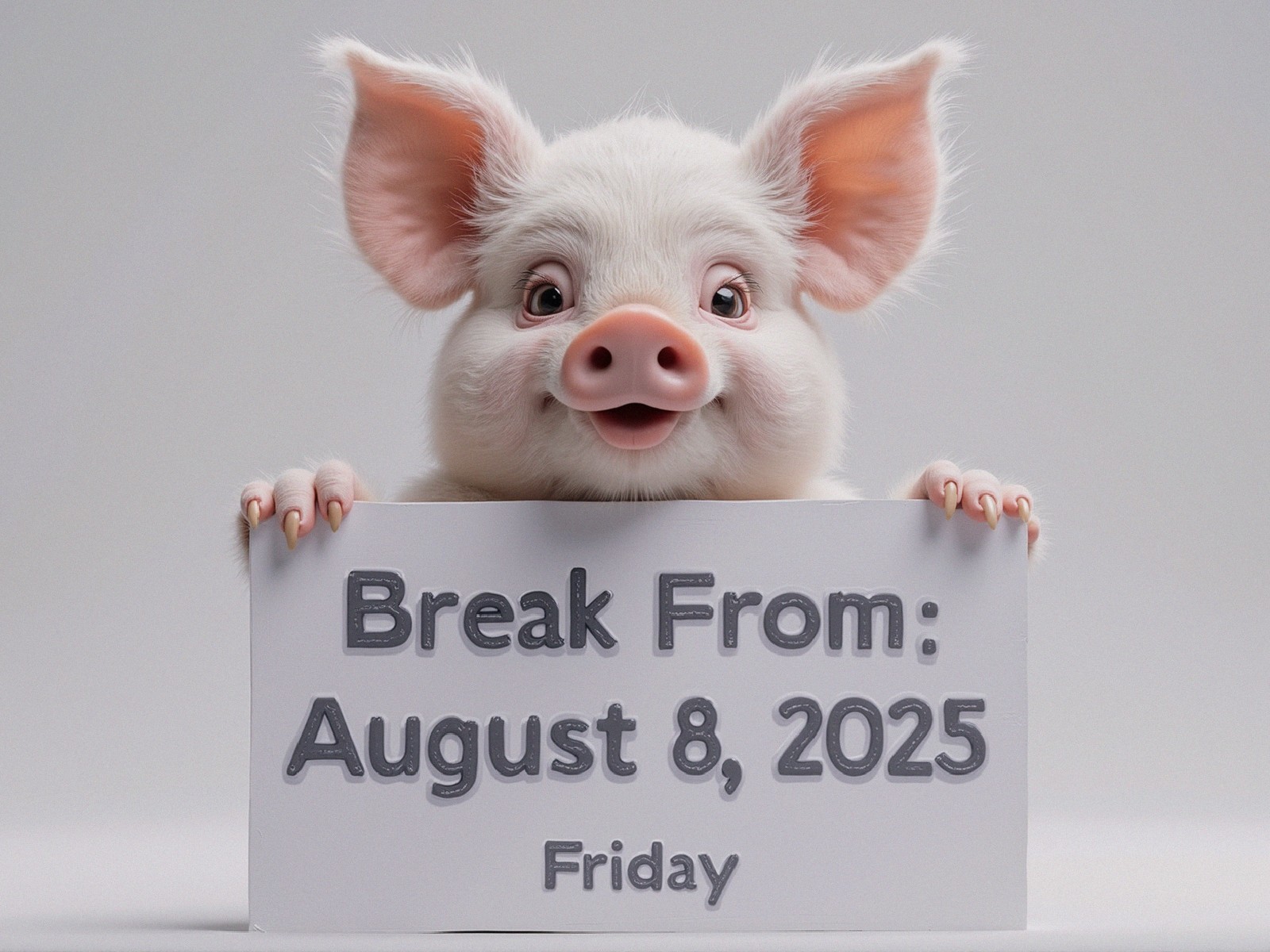 Cheerful Cartoon Pig Holding "Break From" Sign