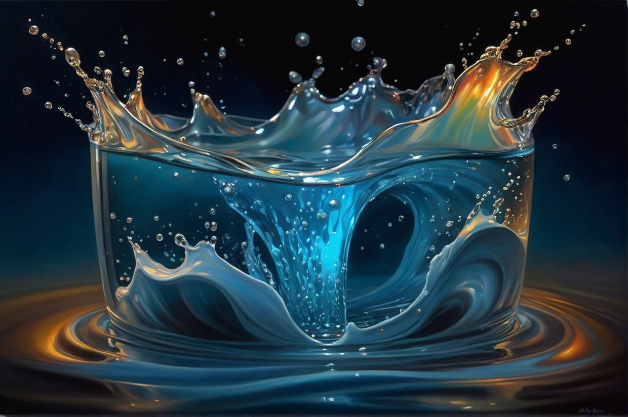 Splash of Water in Glass with Vibrant Reflections