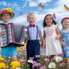 Children Playing in a Colorful Flower Meadow