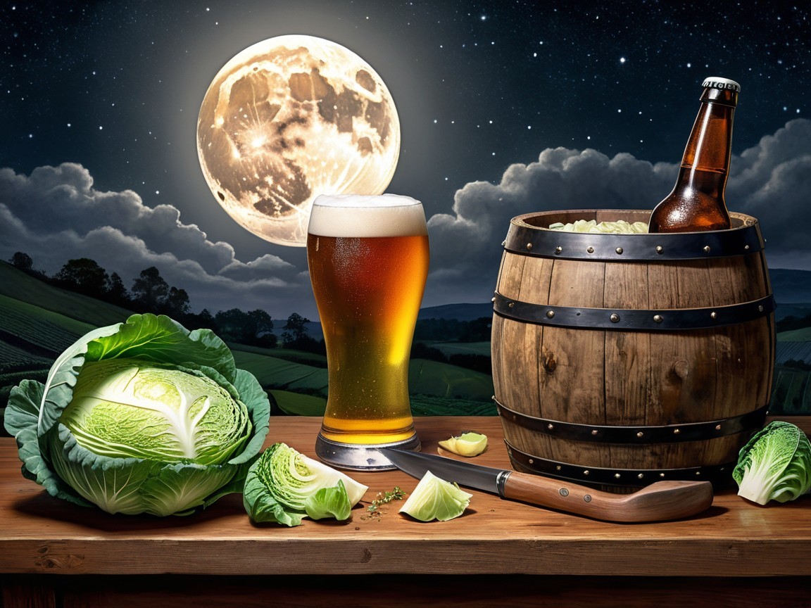 Night Scene with Beer, Cabbage, and Starry Sky