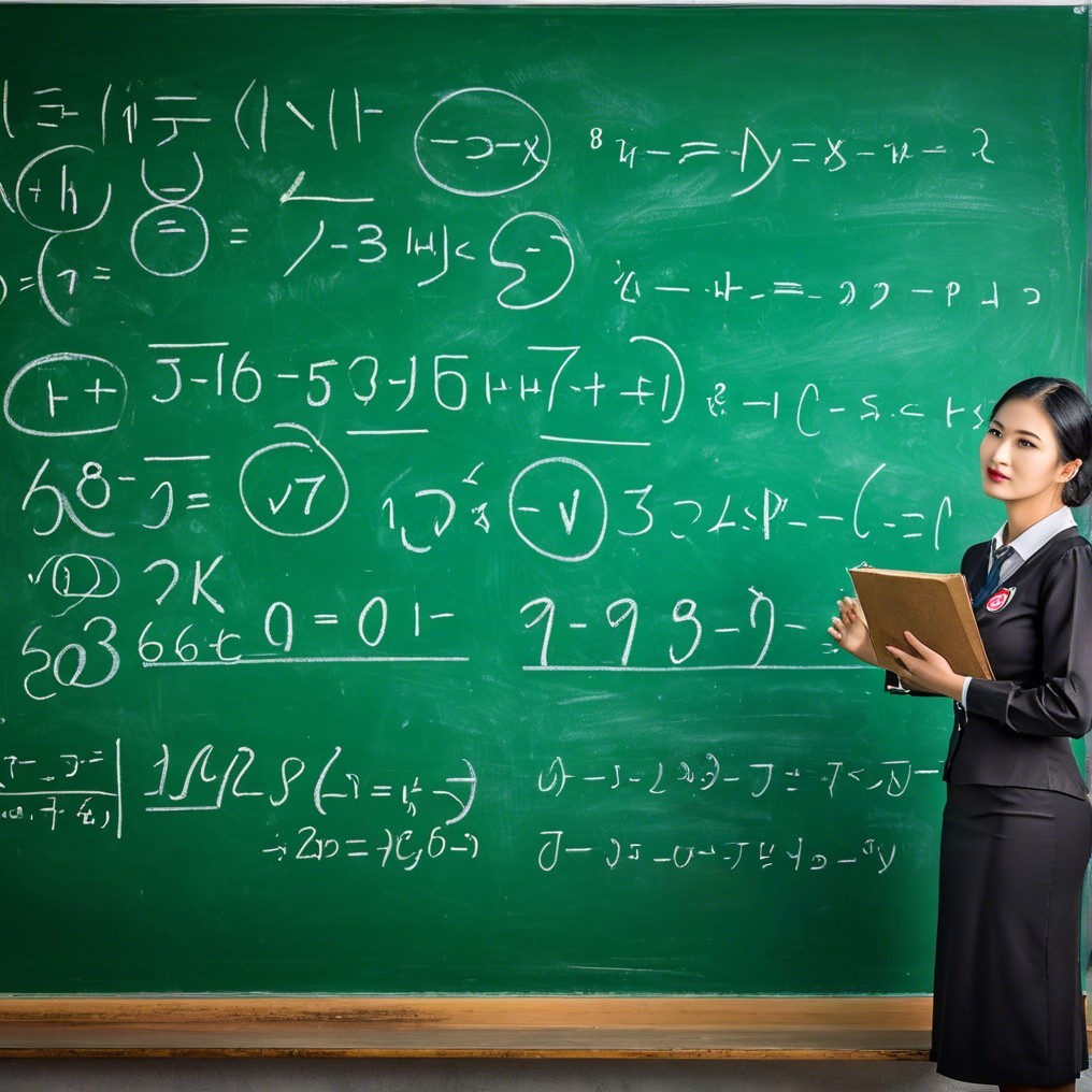 Confident Teacher in Classroom with Math Equations