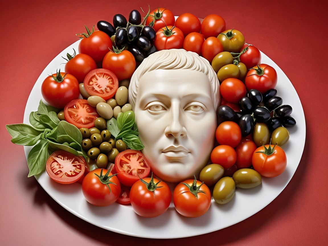 Culinary Display with Sculpted Head and Vibrant Vegetables