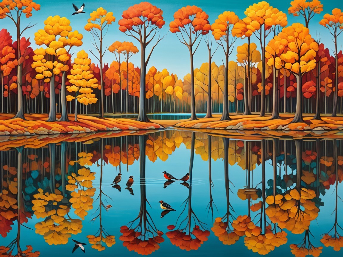 Vibrant Autumn Landscape with Colorful Foliage and Water
