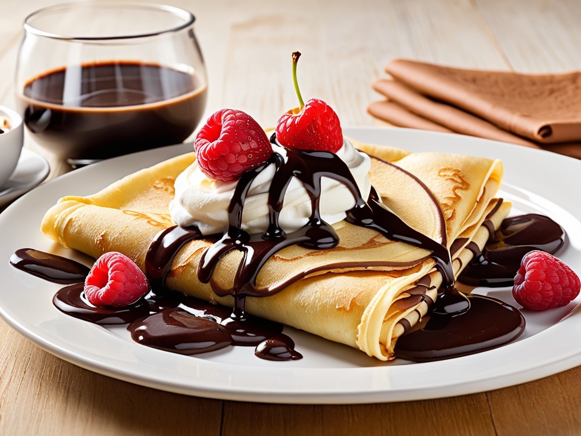 Elegant Crepes with Whipped Cream and Raspberries