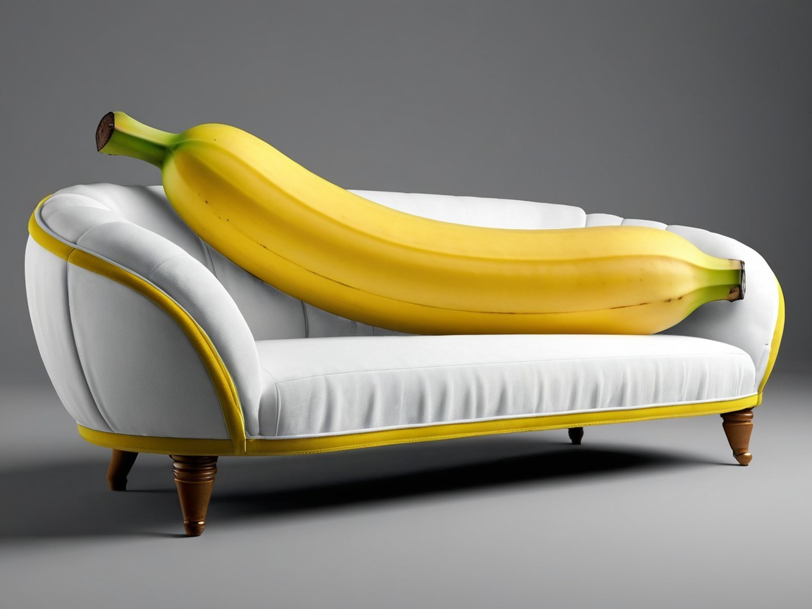 Whimsical Couch with Hyper-Realistic Banana Display