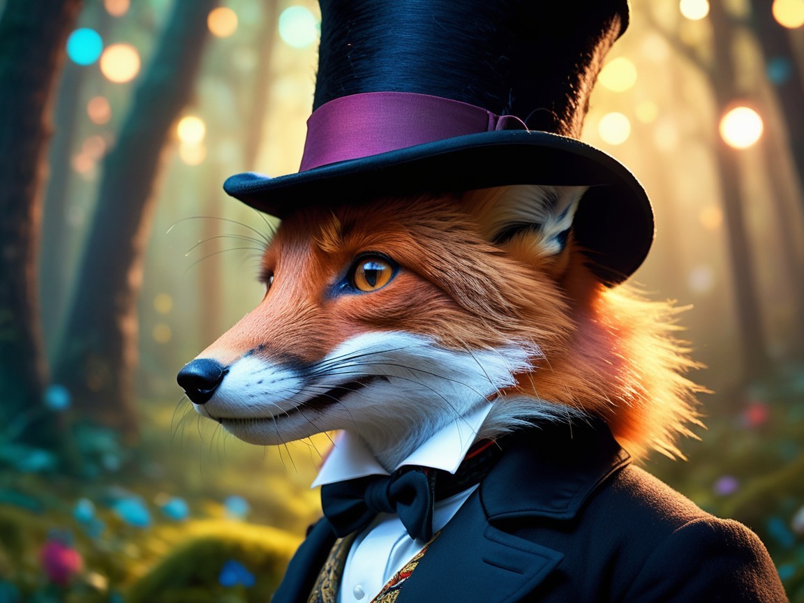 Elegant Fox in Formal Attire in a Mystical Forest