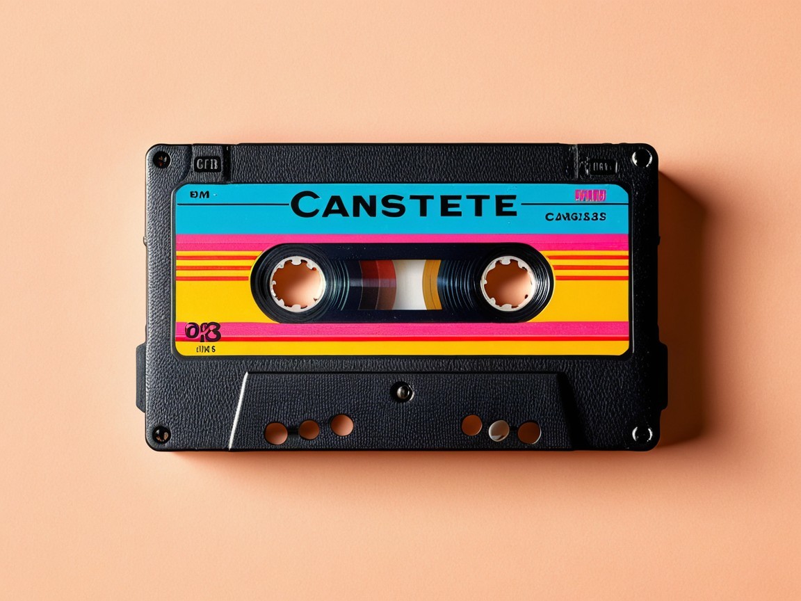 Vibrant Retro Audio Cassette on Peach Background