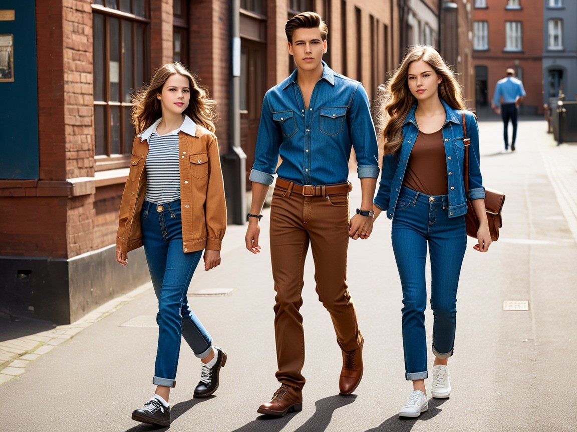 Casual Fashion Trio on Cobblestone Street
