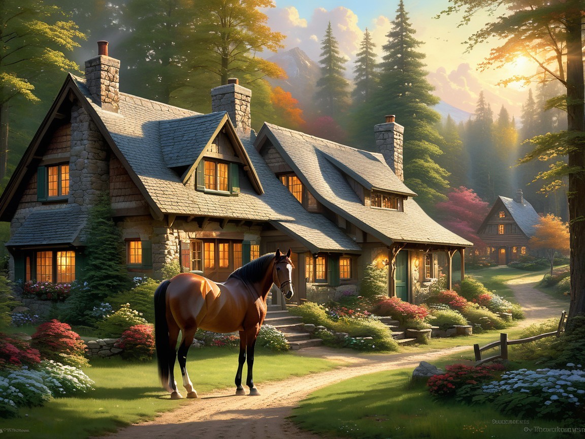 Serene Countryside with Cottages and Vibrant Nature
