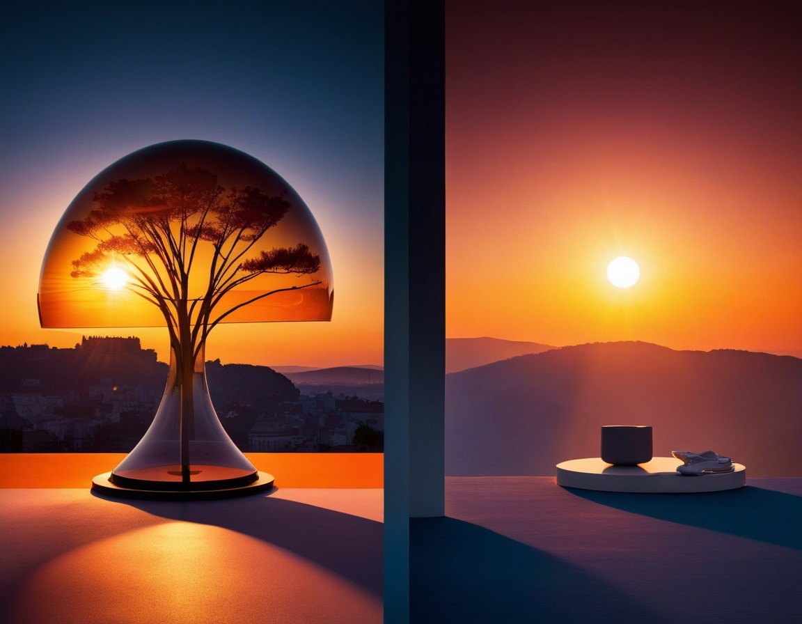 Stunning sunset with vibrant colors and sculpture silhouette