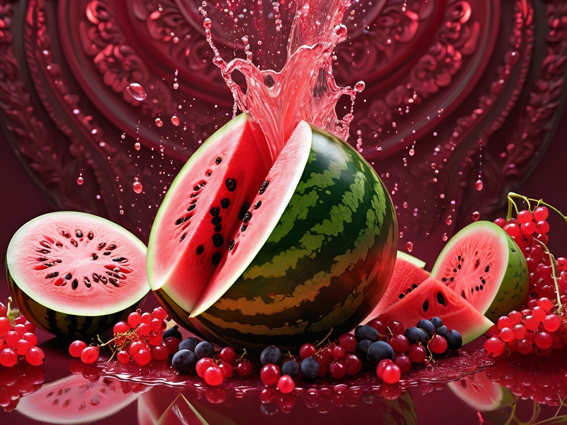 Still Life Photograph of Red Fruits and Watermelons