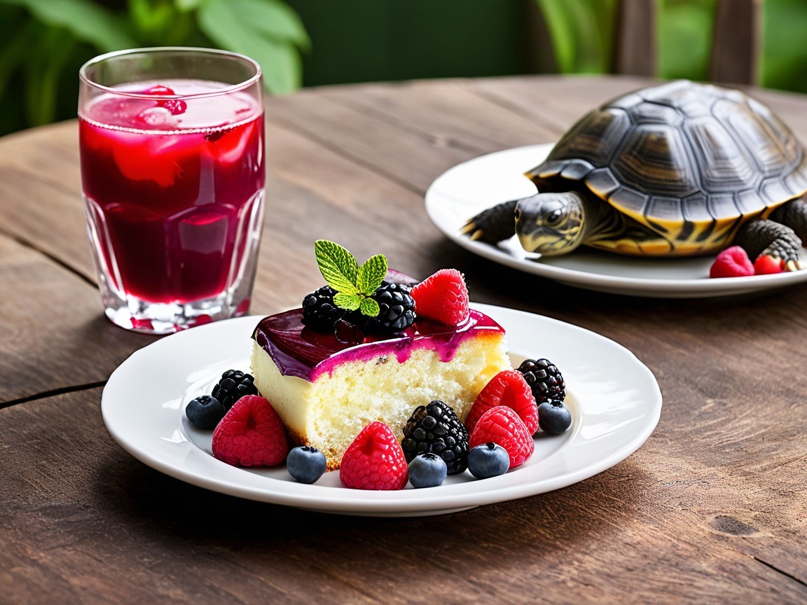 Slice of Cake with Purple Jelly and Fresh Berries
