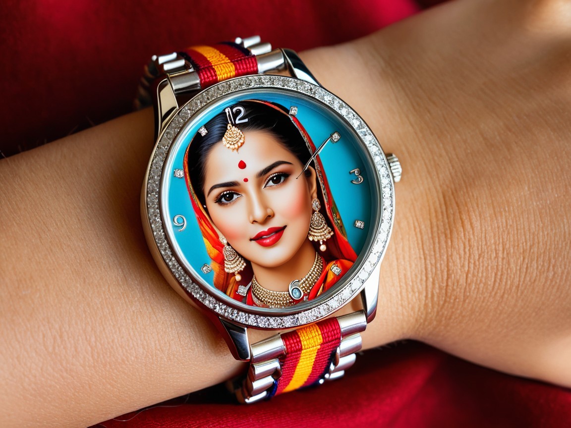Stylish Wristwatch with Blue Dial and Cultural Design