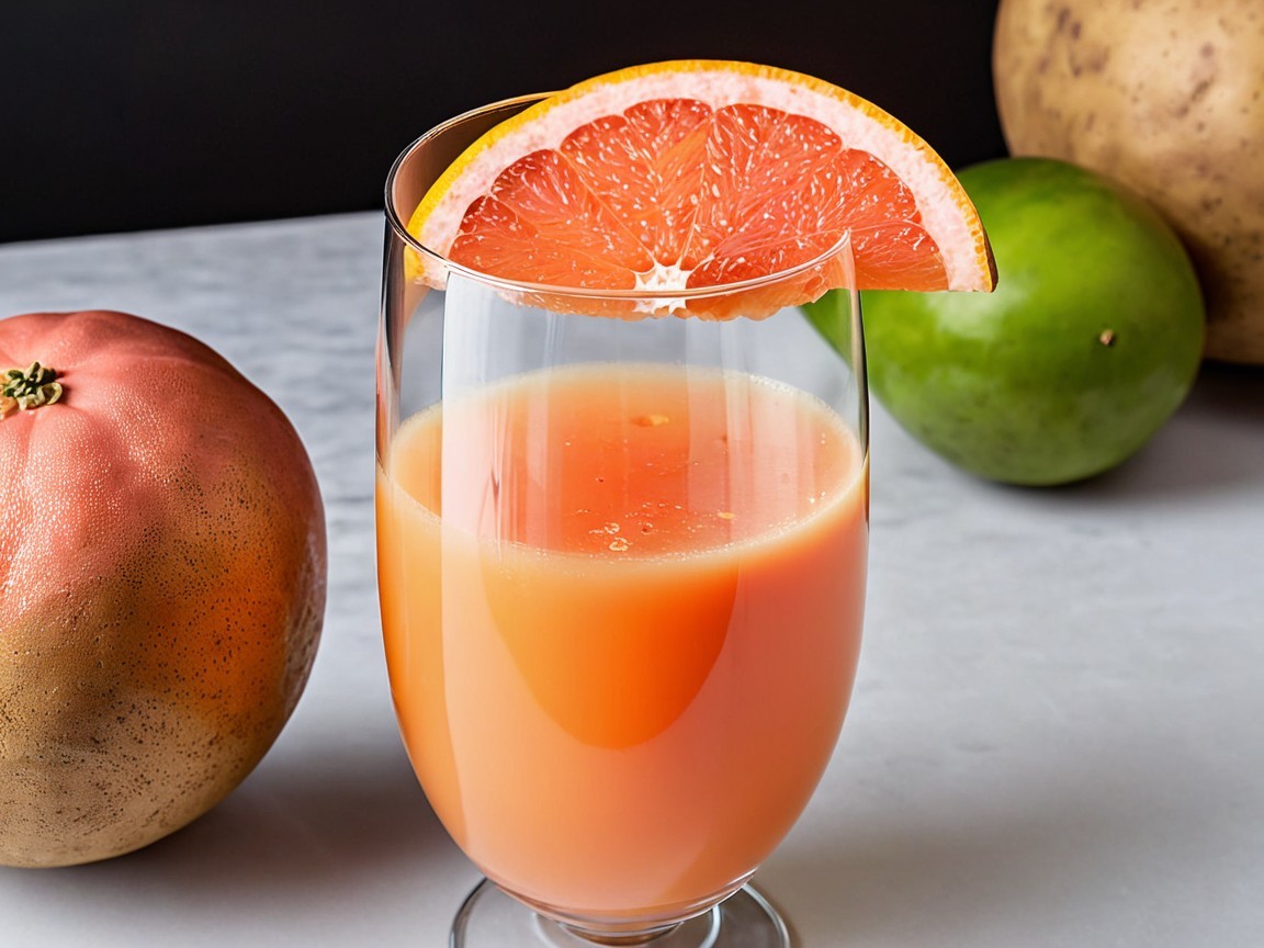 Grapefruit Juice with Colorful Fruit Background