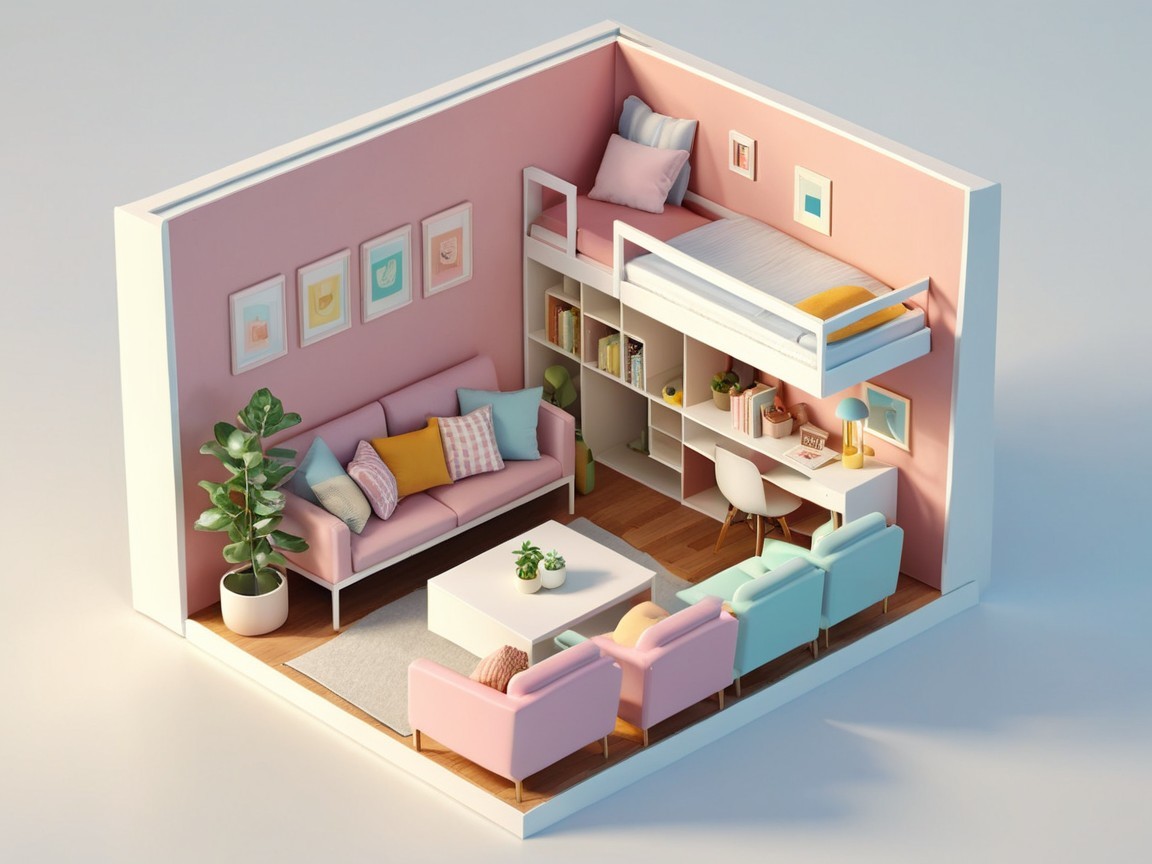Vibrant Miniature Room with Cozy Living Area Decor