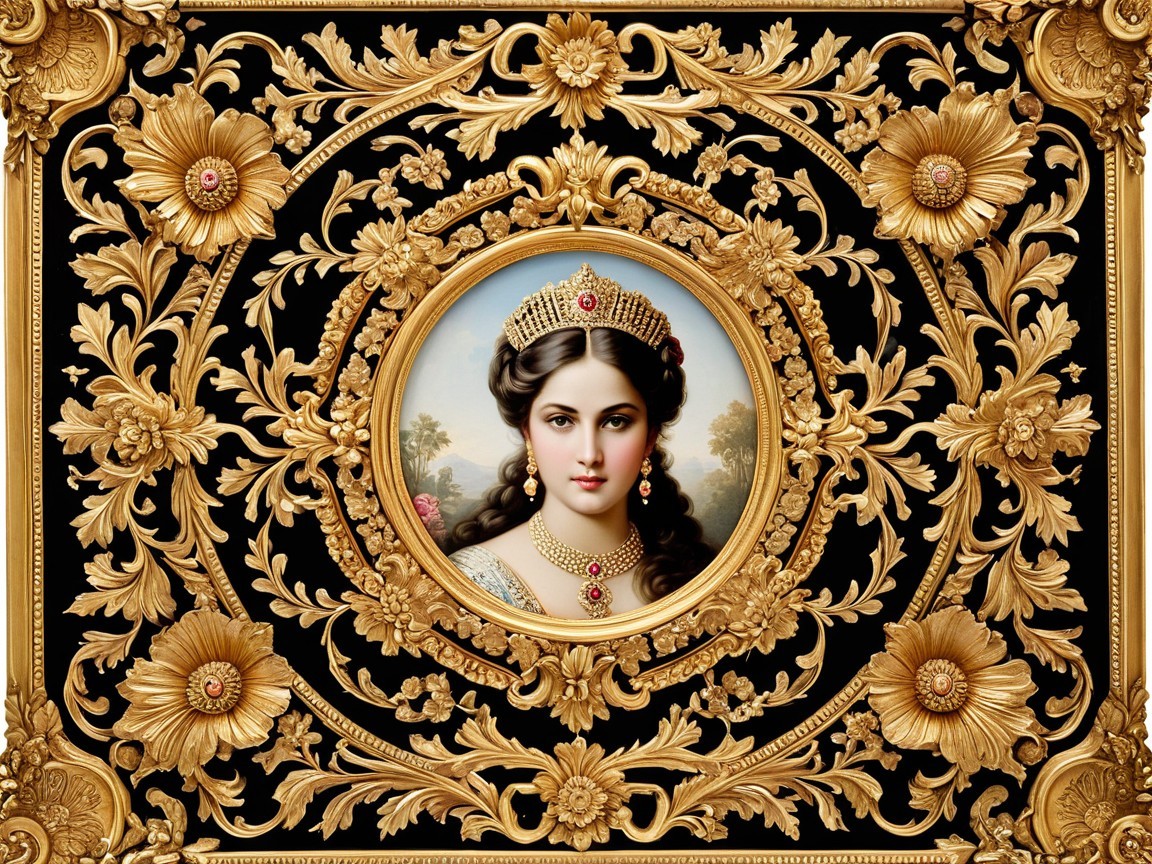 Ornate Frame with Regal Portrait of Young Woman