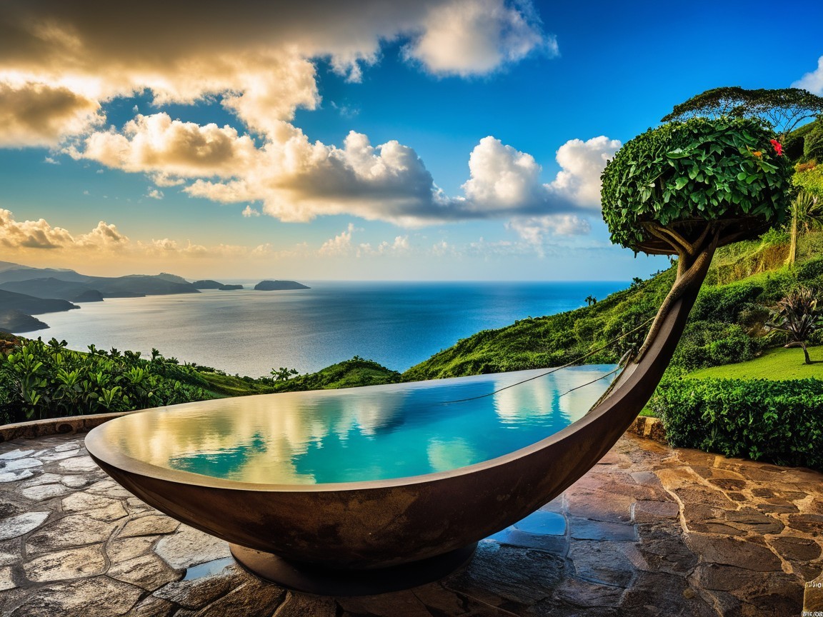 Infinity Pool Shaped Like a Spoon Overlooking Ocean