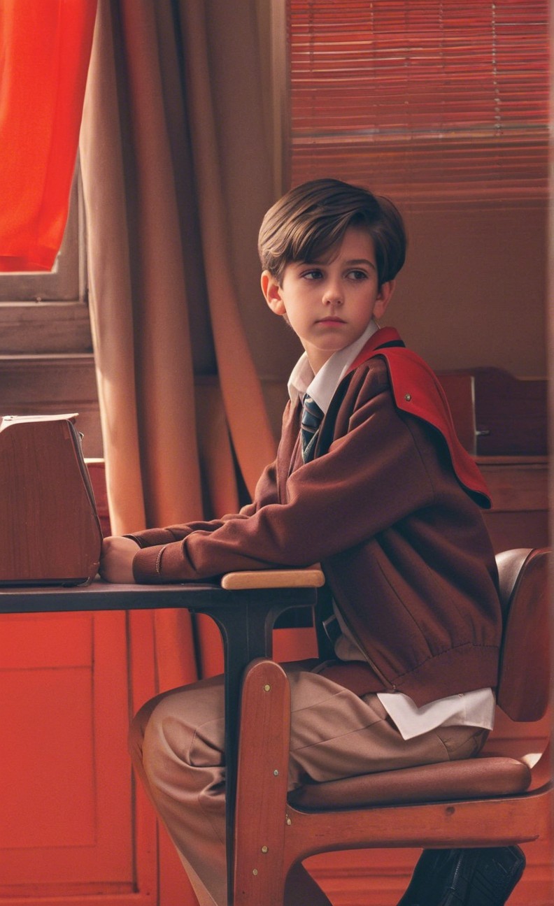 Young boy in classroom with warm tones and soft light