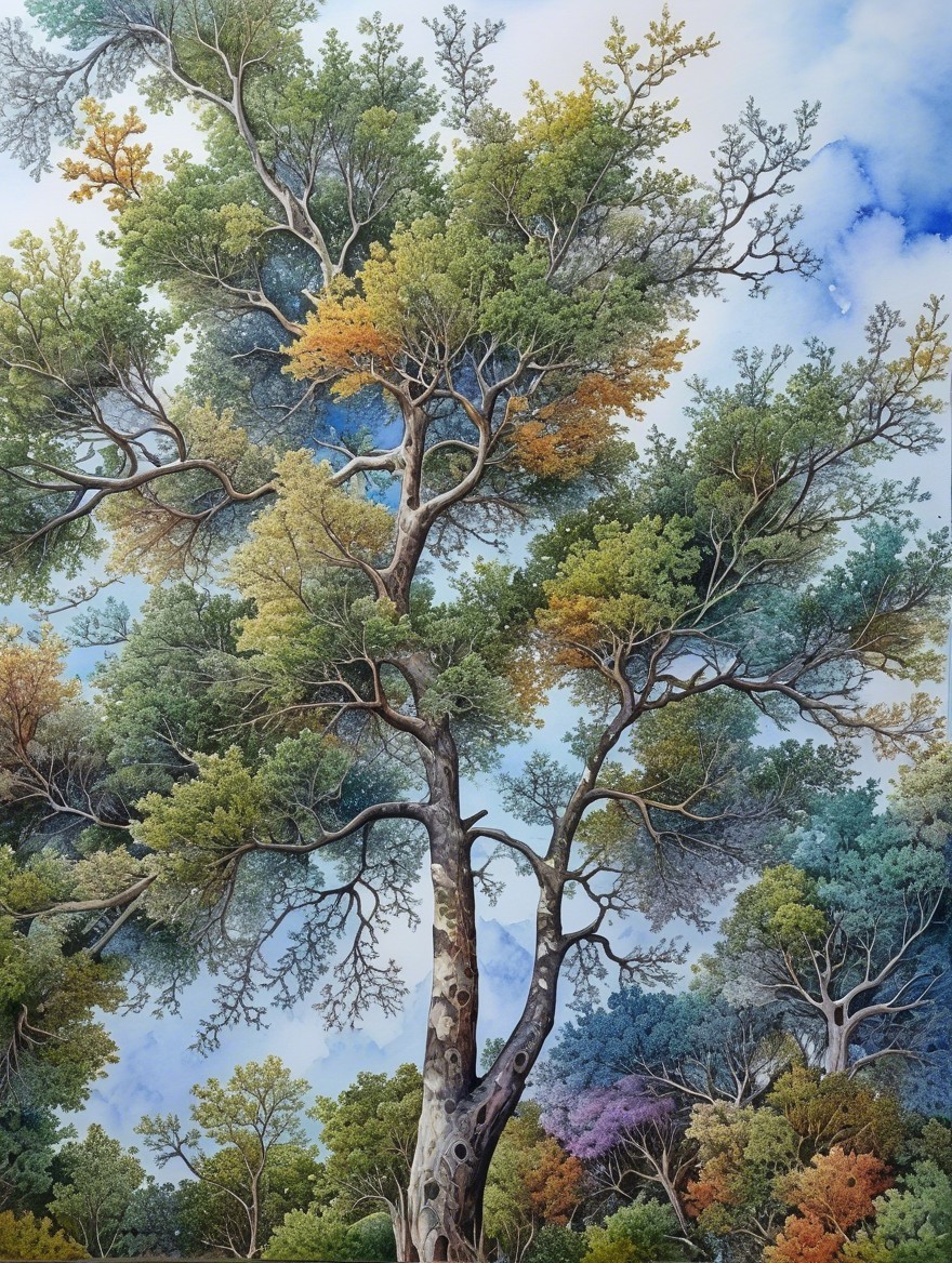 Majestic Tree with Vibrant Autumn Foliage and Sky