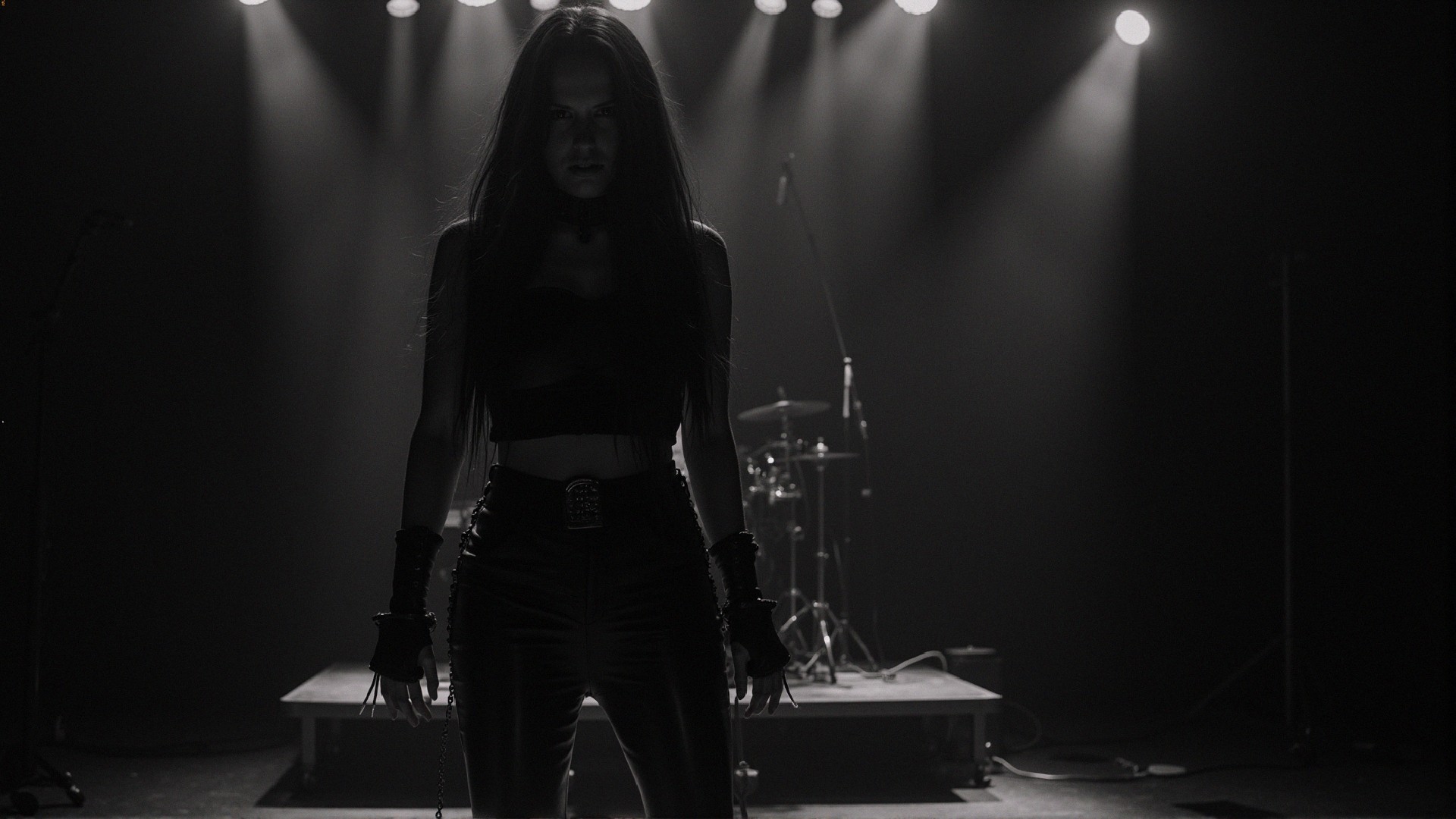 Dramatic Black-and-White Performer Silhouette on Stage
