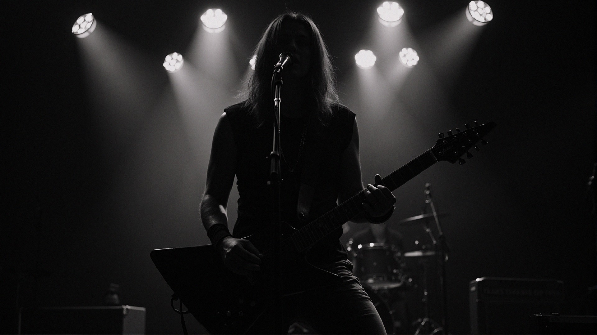 Guitarist in silhouette with dramatic stage lighting