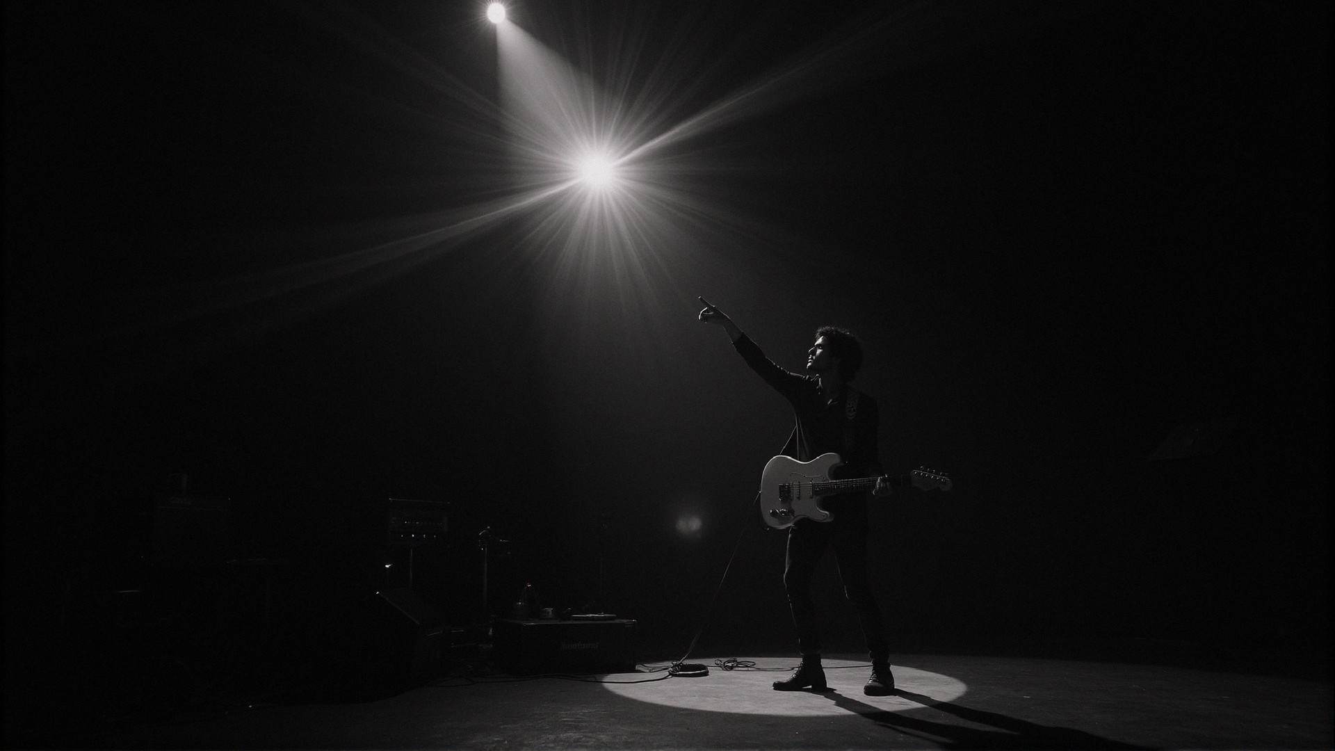 Lone Musician with Electric Guitar Under Spotlight