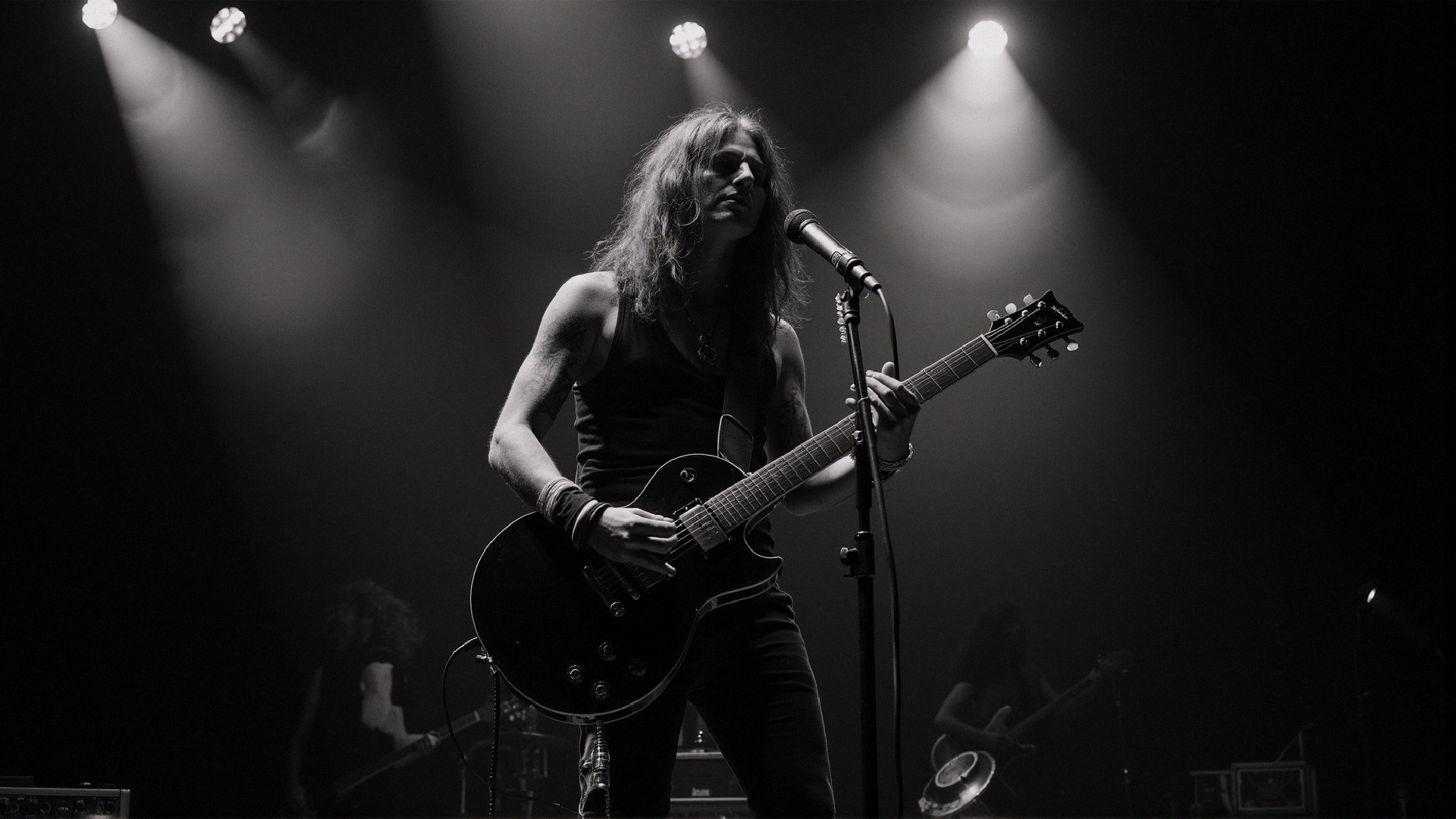 Rock Musician Performing on Stage with Electric Guitar