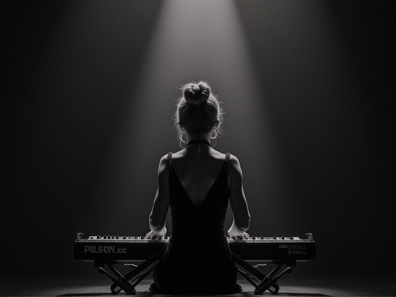 Musician in Silhouette at Keyboard with Dramatic Lighting