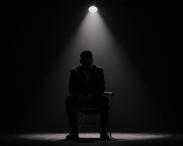 Solitary Figure in Spotlight Against Dark Backdrop