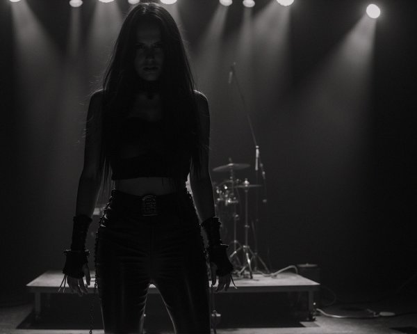 Dramatic Black-and-White Performer Silhouette on Stage