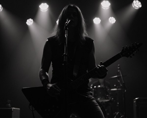 Guitarist in silhouette with dramatic stage lighting