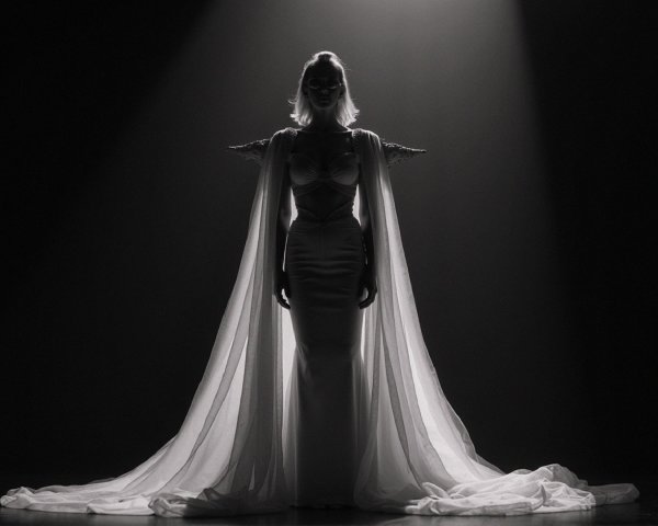 Silhouette of a Figure in a Flowing White Gown
