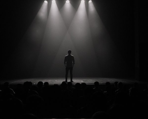 Solitary Performer Illuminated on Darkened Stage