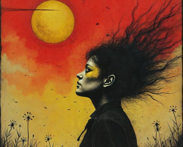 Profile of a Woman Against a Sunset Background